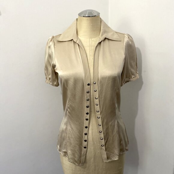 Cesare Fabbri Tan Silk Blouse Women’s Size 42 - Picture 8 of 12